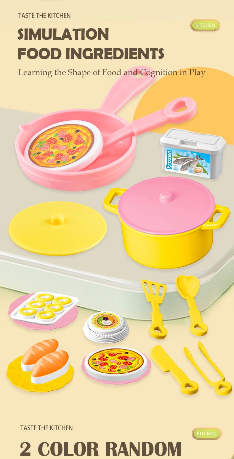 Kitchen Playset Toys, 2 Color Random Play Food Set Accessories Play Sink & Oven, Toddler Kitchen Mini Cutting for Boys and Girls.