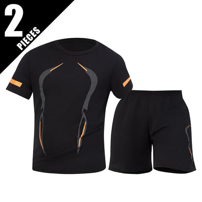 2/4/6 Pcs Plus Size Men's Quick-drying Short-sleeved Shorts Suit Men's Leisure Sports Running Fitness T-shirt Joker Shorts Teen