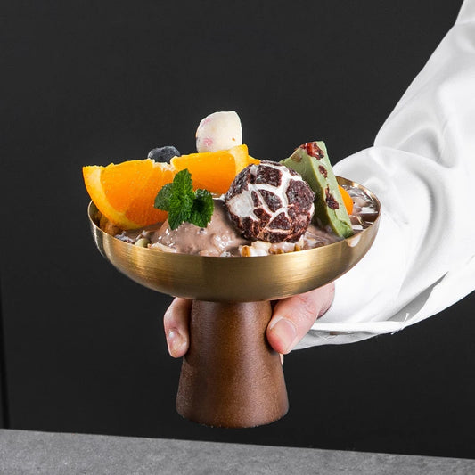 StainlessTea Tray Snack Tray Fruit Tray Salad Tray Steel Wooden Footed Cup High Foot Cup Ice Cream Cup Pudding Cup Dessert Plate.