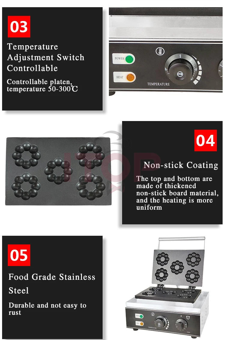 ITOP Commercial Electric Waffle Machine Sandwich Plum Crisp Donut Maker Food Shaper French Waffle Maker Non-stick Coating.