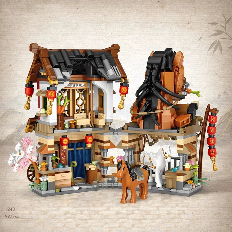 Street View Series Building blocks Izakaya Shaved Ice Shop Takoyaki Shop Coffee shop Panda Tea House model children's gift.