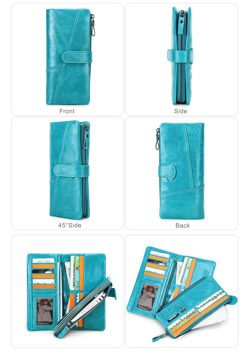 Contact's 100% Genuine Leather Wallet Women Long Coin Purse Hasp Design Clutch Bags Name Engraving Card Holder Wallets Cartera