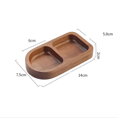 Solid Wood Rectangle Tray 2/3 Grid Condiment Plate Breakfast Sushi Bread Dessert Sauce Plate Kitchen Dinner Seasoning Dish.
