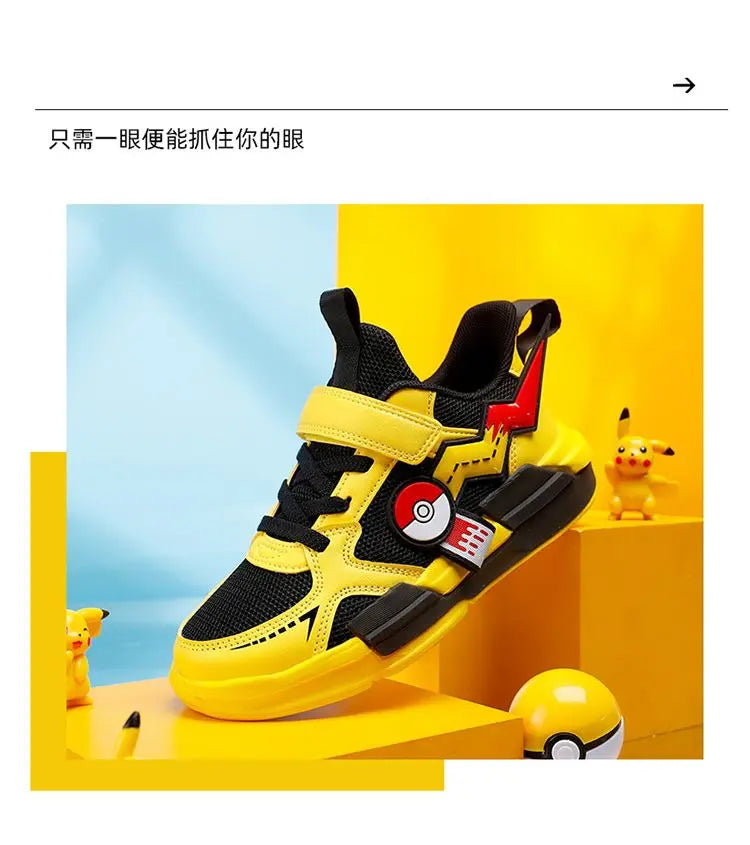 Pokemon Pikachu Children Sports Shoes Spring and autumn Fashion Anime Boy Sneakers Student Breathable Non-slip Running Shoe.