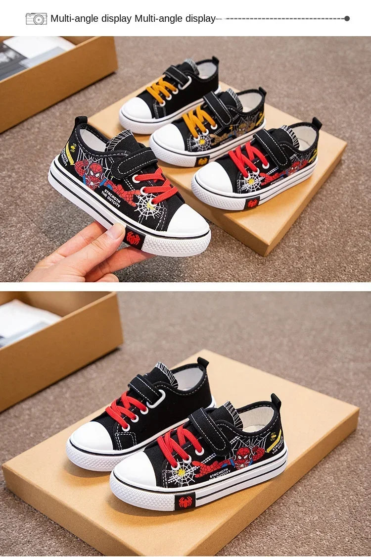 Disney Children's Canvas Shoes Spiderman Boys Sneakers Anti-slip Student Shoes Kids Soft Bottom Outdoor Shoes Sport Shoes.