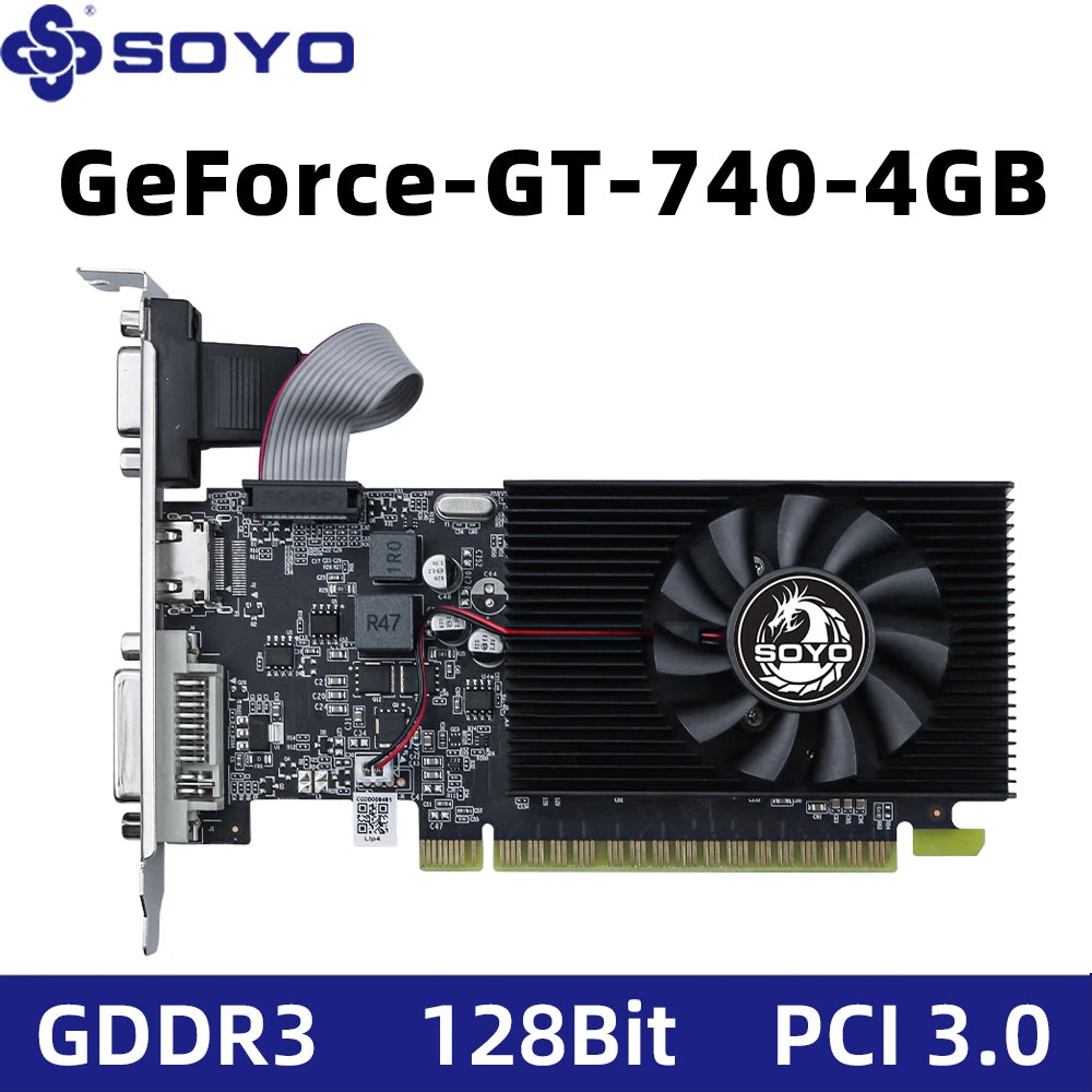 SOYO GT740 4GB Graphics Card GDDR5 128Bit HDMI DVI VGA PCI-E 3.0 Geforce GPU Gt 740 Gaming Video Card Placa De Video Desktopc.