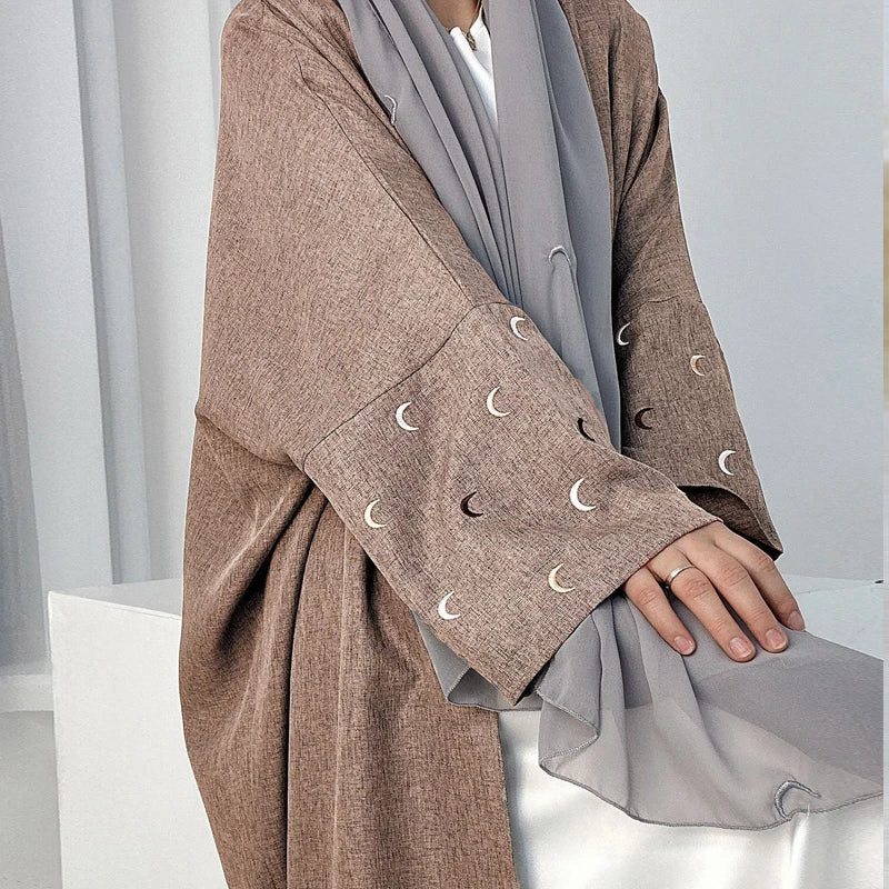 2025 Ramadan Khimar Abaya Saudi-Arabien Türkei Islam Stickerei Mond Muslimischen Strickjacke Kleid Gebet Kleidung Kleider Für Frauen.