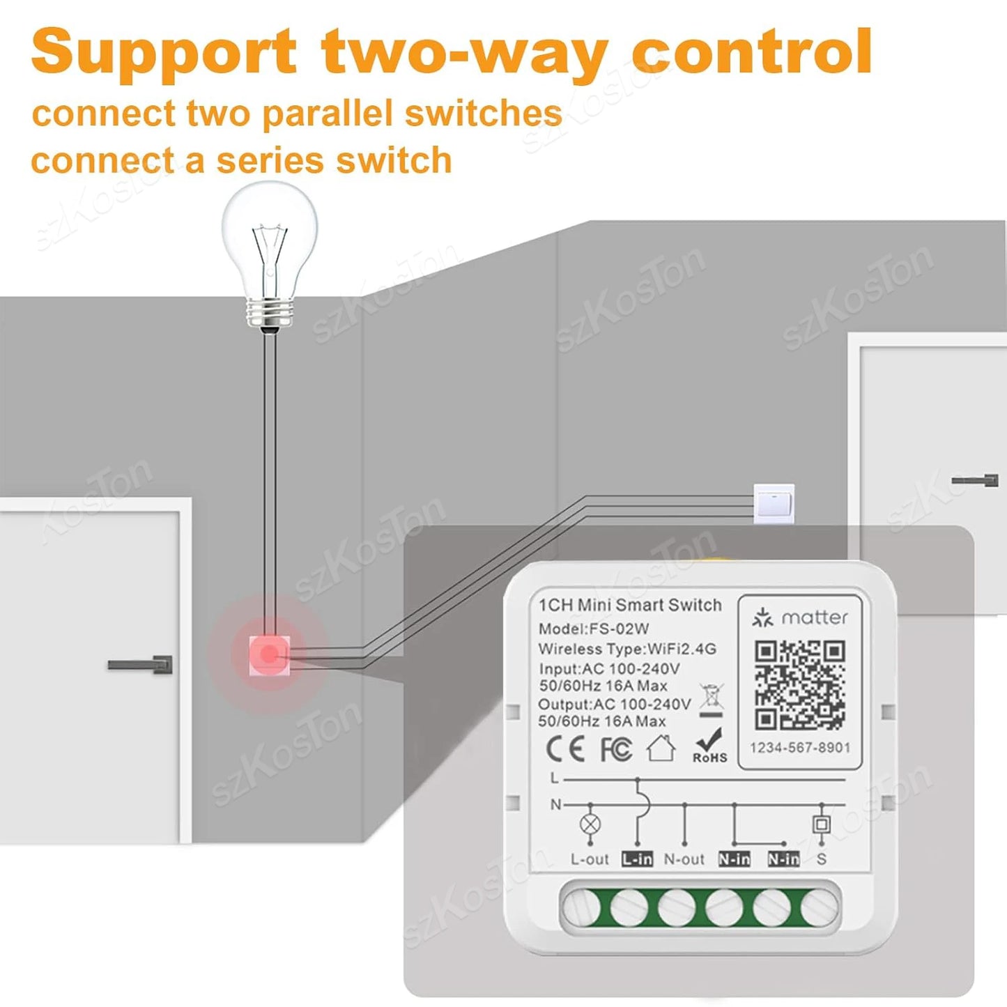 Matter WiFi Smart Switch für Homekit Smartthings Home Assistant 16A Smart Home Automation Relaismodul Funktioniert mit Alexa Google.