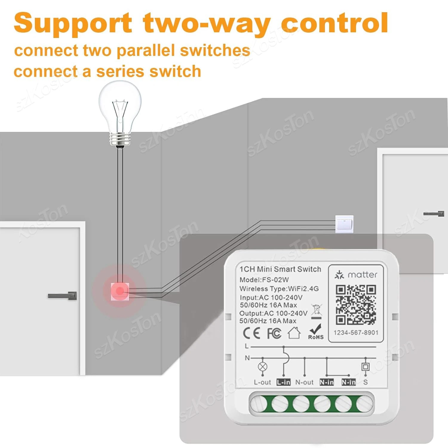 Matter WiFi Smart Switch für Homekit Smartthings Home Assistant 16A Smart Home Automation Relaismodul Funktioniert mit Alexa Google.