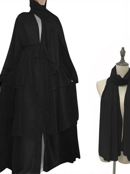 Summer Open Chiffon Khimar Kimono Abaya Dubai Luxury 2024 Muslim Sets Modest Kaftan Hijab Dresses For Women Islam Kebaya Damen