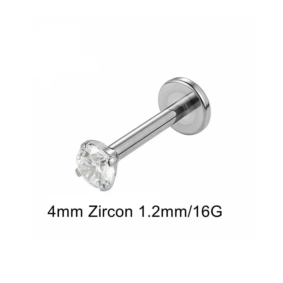 16G 18G Titanium Labret Stud Lip Ring Ear Helix Conch Trage Earring 2-4mm Zircon 0.9mm Internally Threaded Body Piercing Jewelry