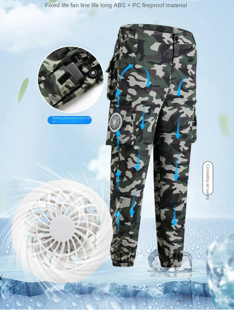 Fan Pants Cold Fishing Pure Cotton Site Welder Camping Ride Climbing Hiking Sports Fan Suit Air-Conditioning Clothes Fan Cooling.