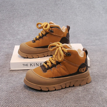 Winter Plush Boots For Children PU Leather Waterproof Boy's Warm Cotton Shoes Thick Warm Platform Teenager Kid's Snow Boots