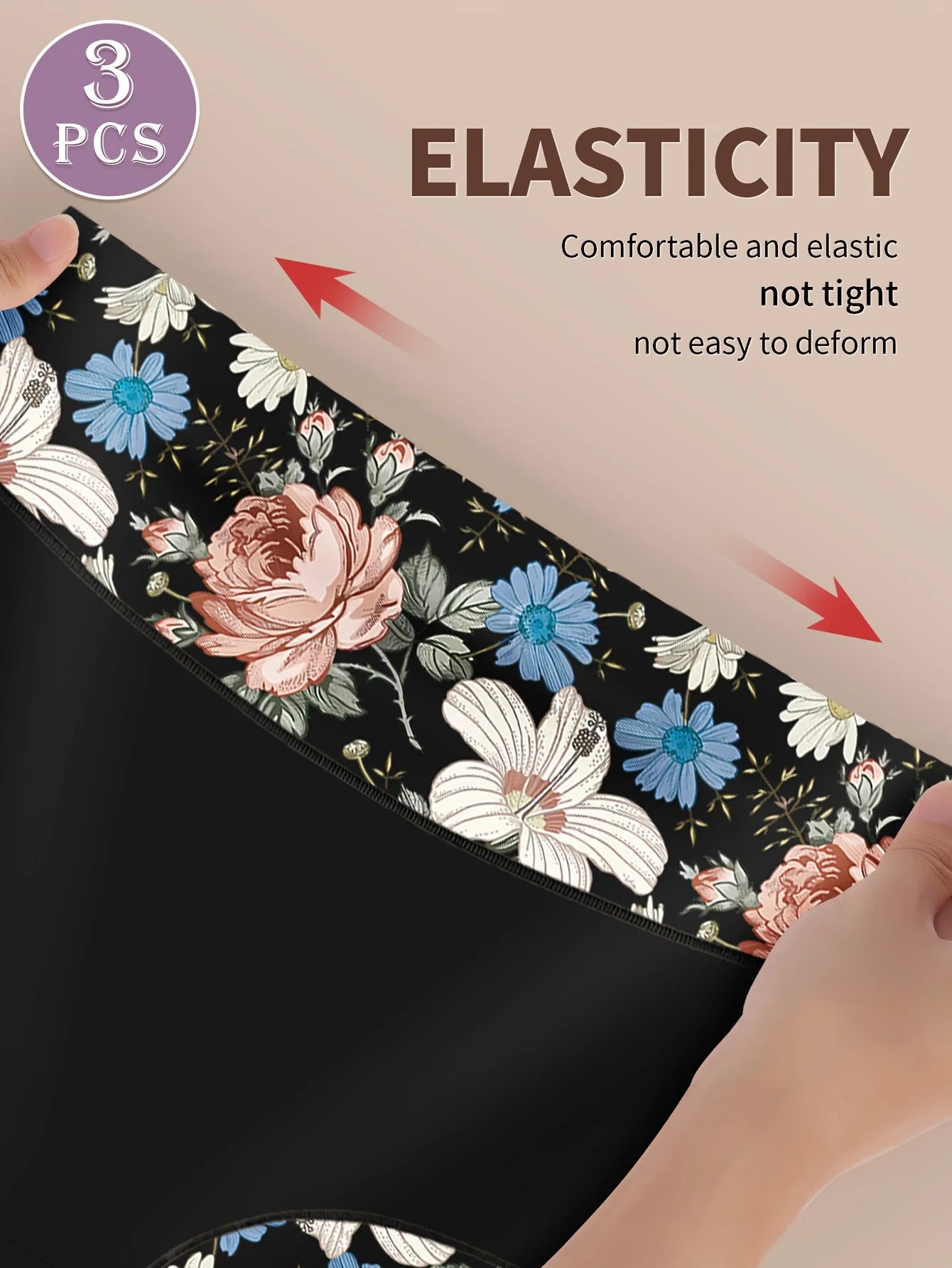 3pcs Plus Size High-Waist Shapewear Panties for Women - Tummy Control & Butt Lift, Comfort Fit with Elegant Floral Print.