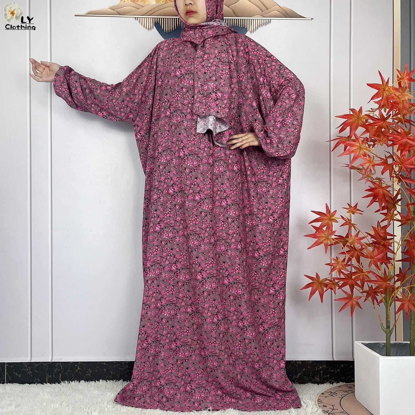 New Muslim Long Sleeved Cotton For Women Ramadan Prayer Turkey Middle East Femme Robe Floral Loose African Abaya Dress Scarfs