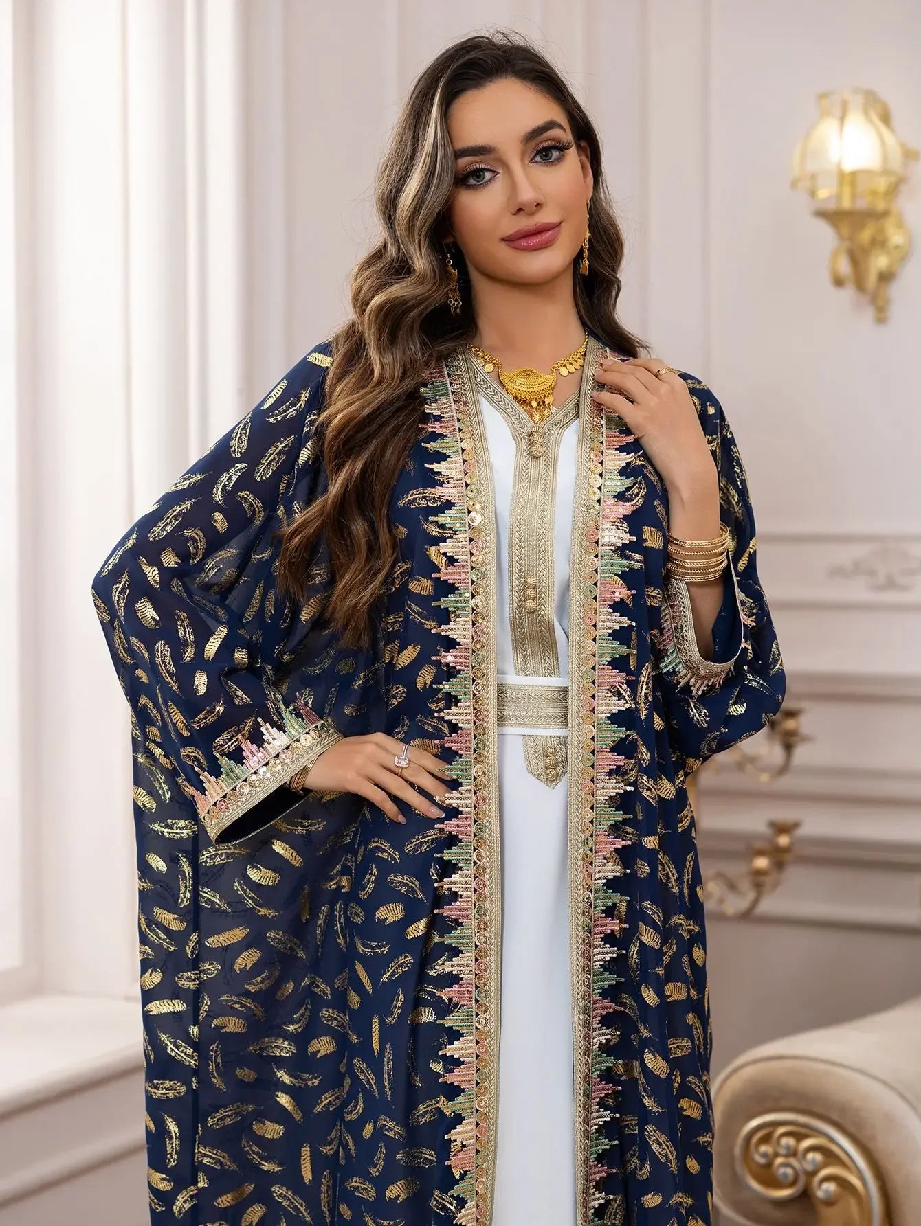 Muslim Abaya 3 Piece Set Women Party Dresses Cardigan Robe Sashes Suit Bronzing Jalabiya Ramadan Morocco Dubai Kaftan Vestidos.