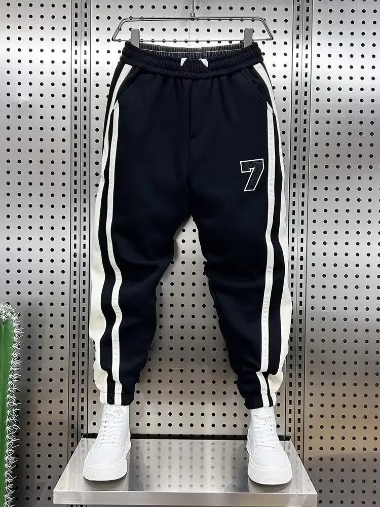 Fashionable Striped Color Blocking Sweatpants 2024 Autumn/Winter Men's New Casual Ankle Pants Patchwork Warm Harem Trousers.