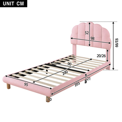 Modernes 90x200cm Einzelbett, Kinderbett, Jugendbett, Polsterbett, Holzgittergrill, Fleeceimitation, Weiß und Rosa