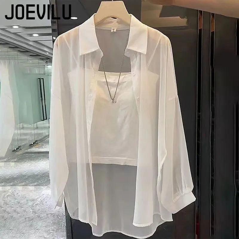 Sheer Chiffon Shirt Women's Casual UV Resistant Cardigan Summer Thin Commuting Coat Japanese Fashion Mesh Sunscreen Clothing Y2k.