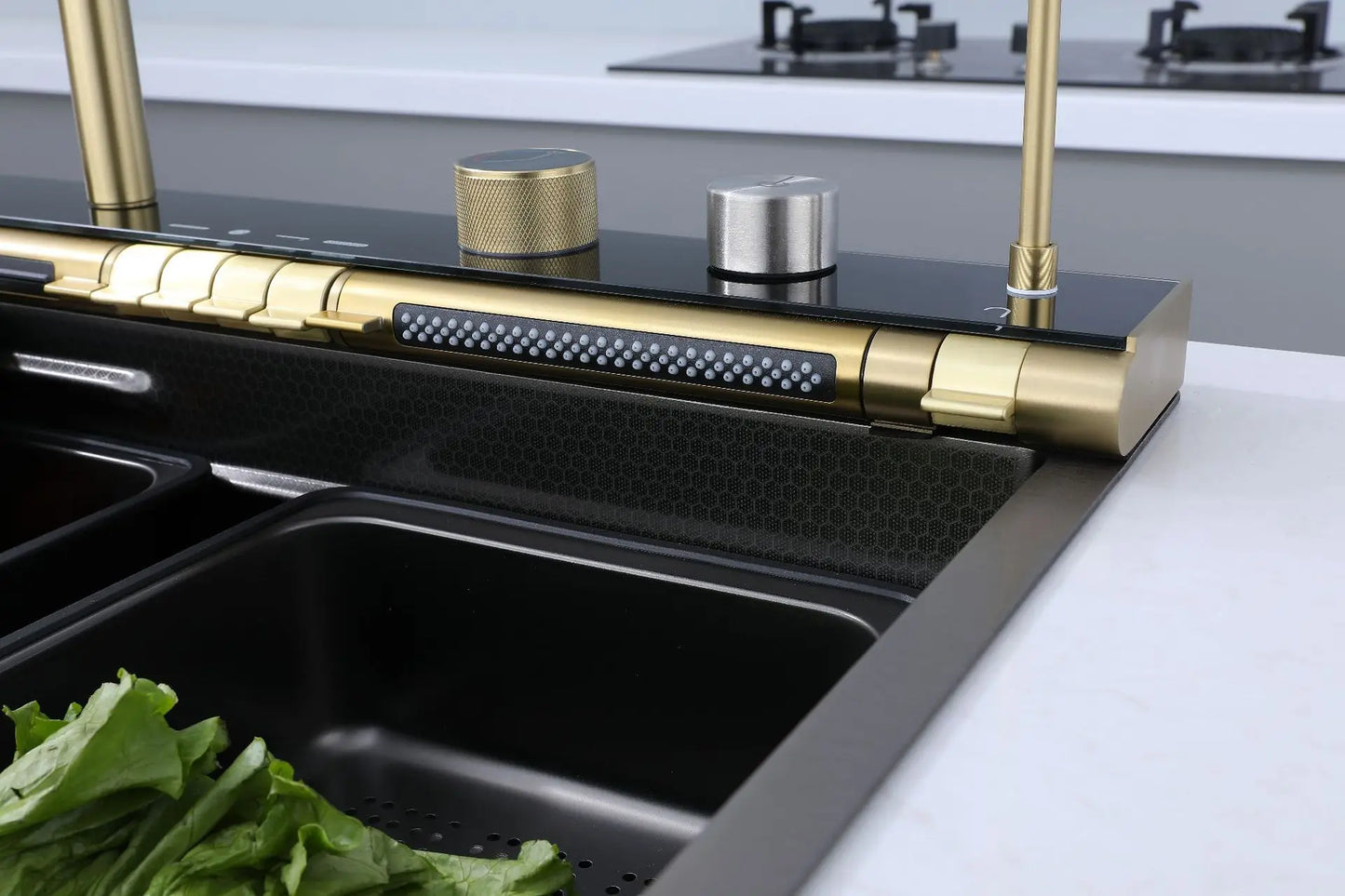 Golden Household Stainless Steel Waterfall Kitchen Sink MultiFunction Wash Vegetable and Dish Countertop Basin Large Single Slot