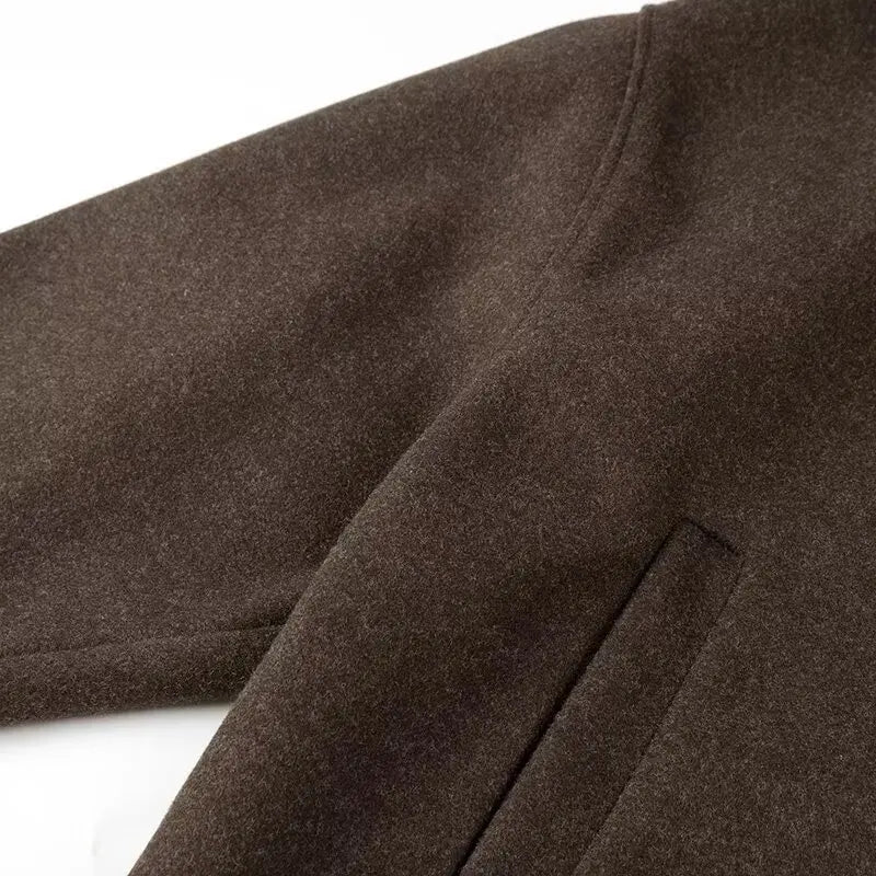 Woolen frauen Jacke Elegante Lose Langarm Turndown Einreiher Weiblichen Mantel 2024 Winter Mode Casual Dame Mantel