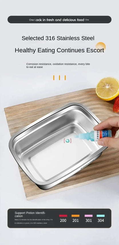 Stainless Steel Camping Lunch Box Sealed Leak-proof Bento Box Microwave Suitable Large Capacity Refrigerator Freezer Storage Box.
