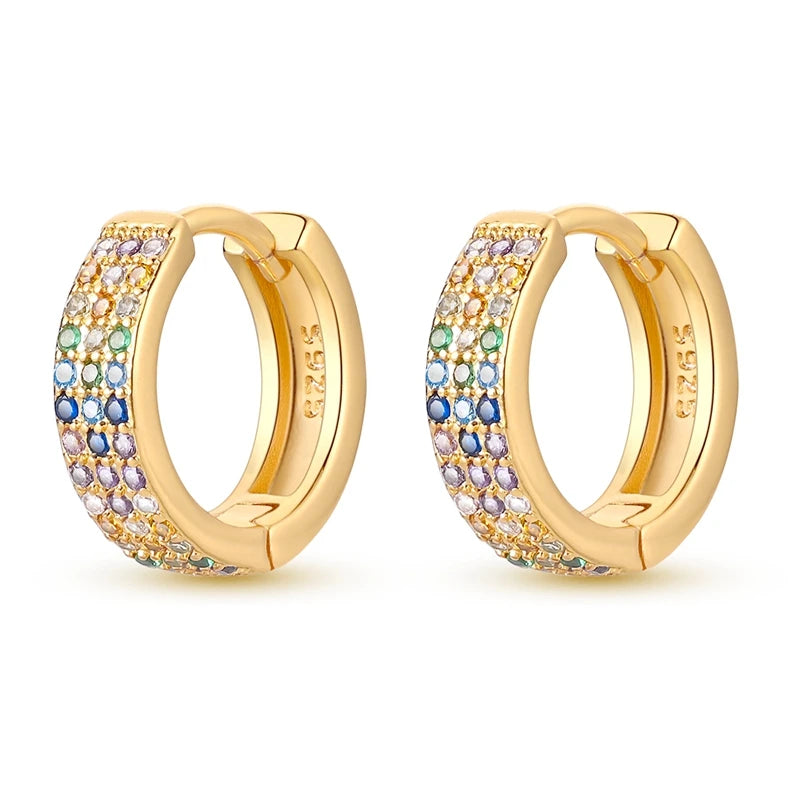 925 Sterling Silver Gold Color Circular Hoop Earrings Golden Earring Fit Original Charms Diy Fine Jewelry For Fashion Women
