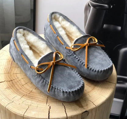New 100% Natural Wool Genuine Leather Women Flat Winter shoes Women Moccasins Casual Loafers Plus Size Winter shoes
