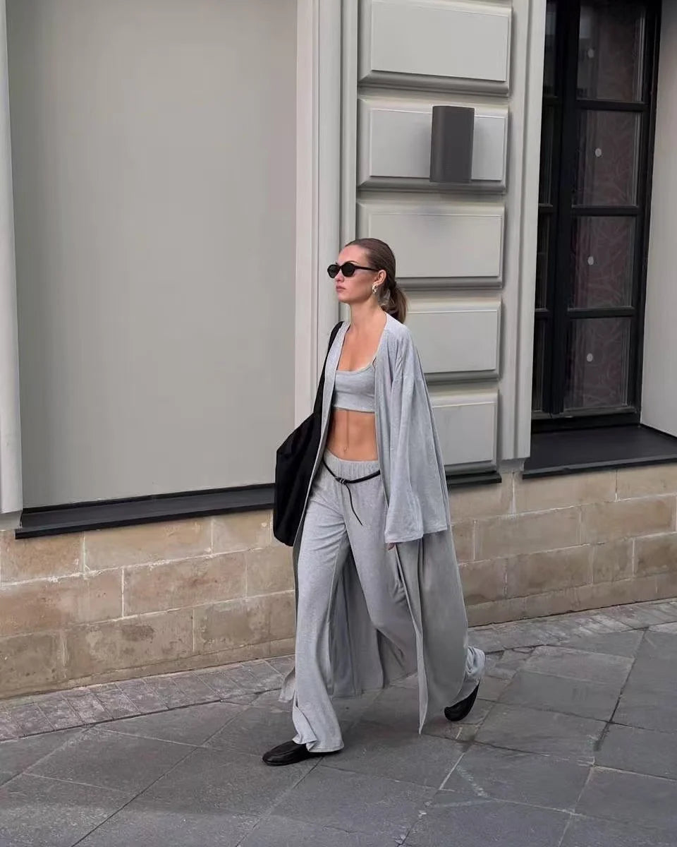 Hirsionsan Modal Soft Loose Sets Women Casual Three Pieces Long Sleeve Cardigan & High Waist Pants & Vest Outfits Tracksuit 2025