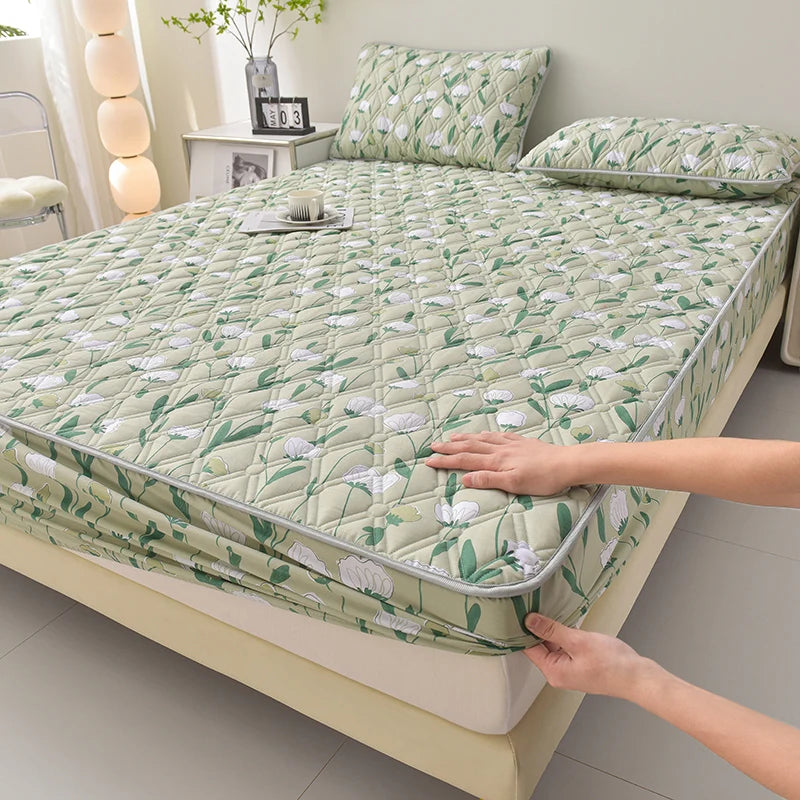 Thicken Mattress Cover for Home funda de colchón 100% Cotton Fitted Bedsheet King Size Floral Bed Covers 150x200(no pillowcase).