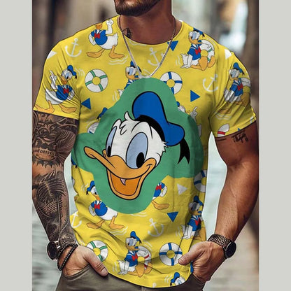 Disney Summer Men Donald Duck T-Shirt Cute Cartoon Print Tops Tees Fashion Short Sleeve Clothing Male Daily Casual Streetwear.