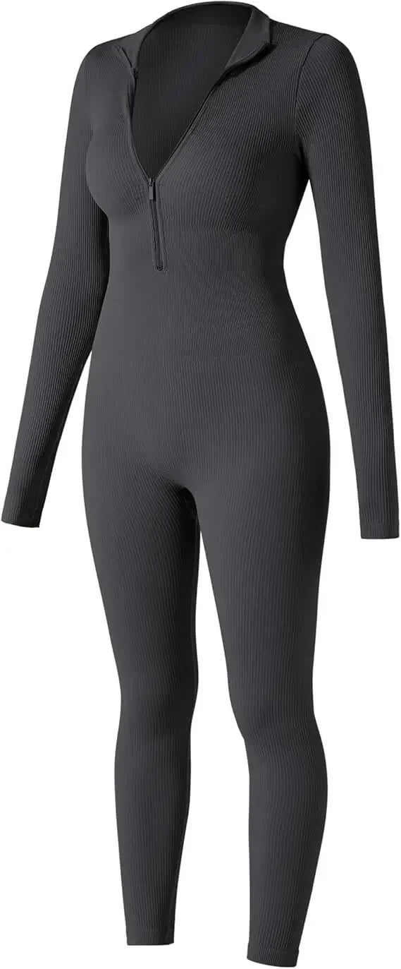 Seamless Long Sleeve Yoga Suit One-Piece Tightening Fitness Leisure Sports Jumpsuit with Zipper for Women