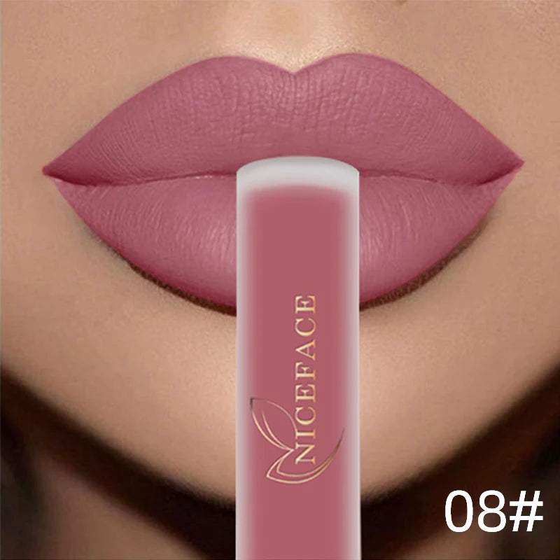 NICEFACE Matte Liquid Lipstick Waterproof Long Lasting Lip Gloss Tint Sexy Red Nude Purple Metallic Lipsticks Makeup Cosmetics.