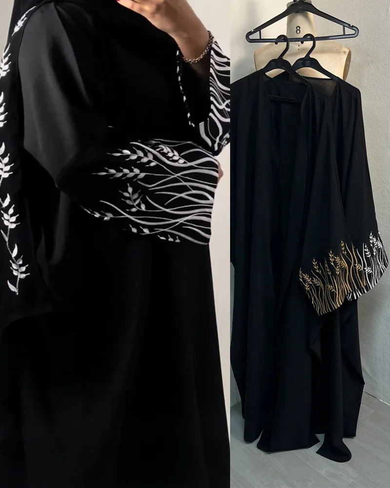Muslim Women Dress Elegant Black Embroidery Abaya Long Robe Dubai Luxury Eid Ramdan Prayer Dress Kebaya Kaftan Moroccan Dresses.