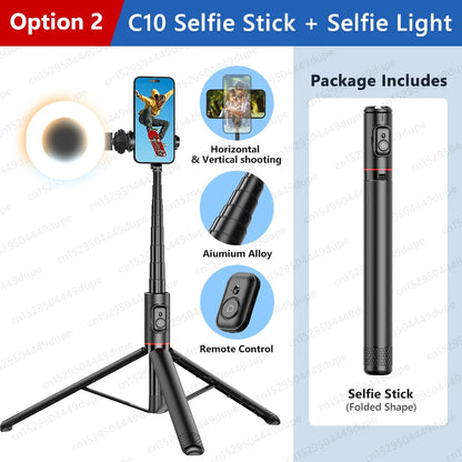 Selfie Stick with Wireless Bluetooth Remote, Portable 72 Inch Aluminum Alloy Selfie Stick Phone Tripod for iOS Android Cellphone