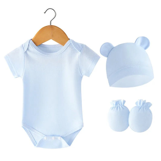 3 Teile/satz Neugeborenen Geburt Set 2024 Frühling Sommer Baby Body Baumwolle Baby Hut Handschuhe Weiche Baby Strampler Infant Zeug 0 bis 3 monate.