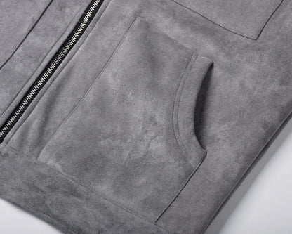 Spring Autumn New Fashion Men's American High Street Solid Color Chamois Multi Pocket Zipper Jacket Coat Casual Trendy Coat Male.