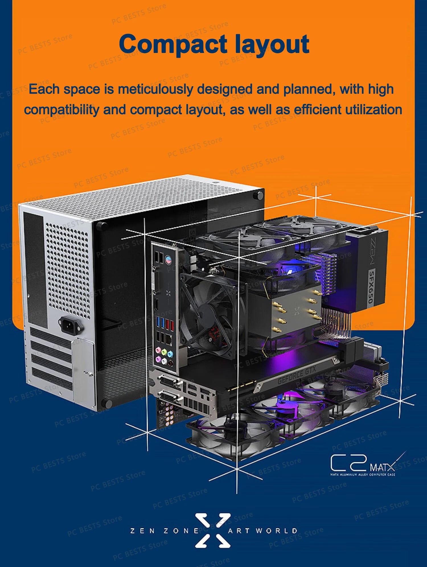 ZZAW C2 C2P M-ATX Computer Case Side Transparent MINI-ITX All Aluminum Desktop Office Small Chassis Supports Long Graphic Card.
