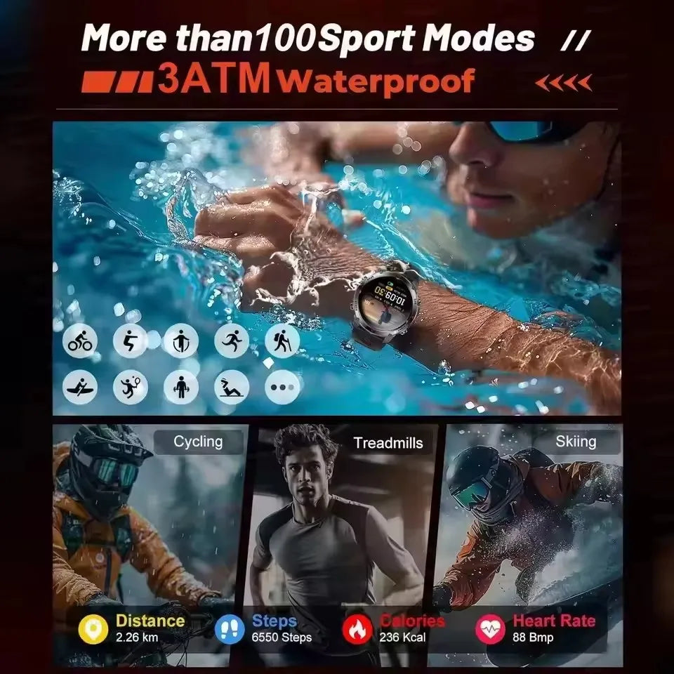 2025 New Outdoors Sports Military GPS Smart Watch 3ATM Waterproof Built-in Dual-Band GPS Compass Altimeter Swimming Smartwatches.