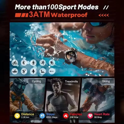 Military Professional Swim Sport Smartwatch Men 3ATM Waterproof Dual-band GPS Outdoor Adventure Watches Heart Rate BT Call Clock.