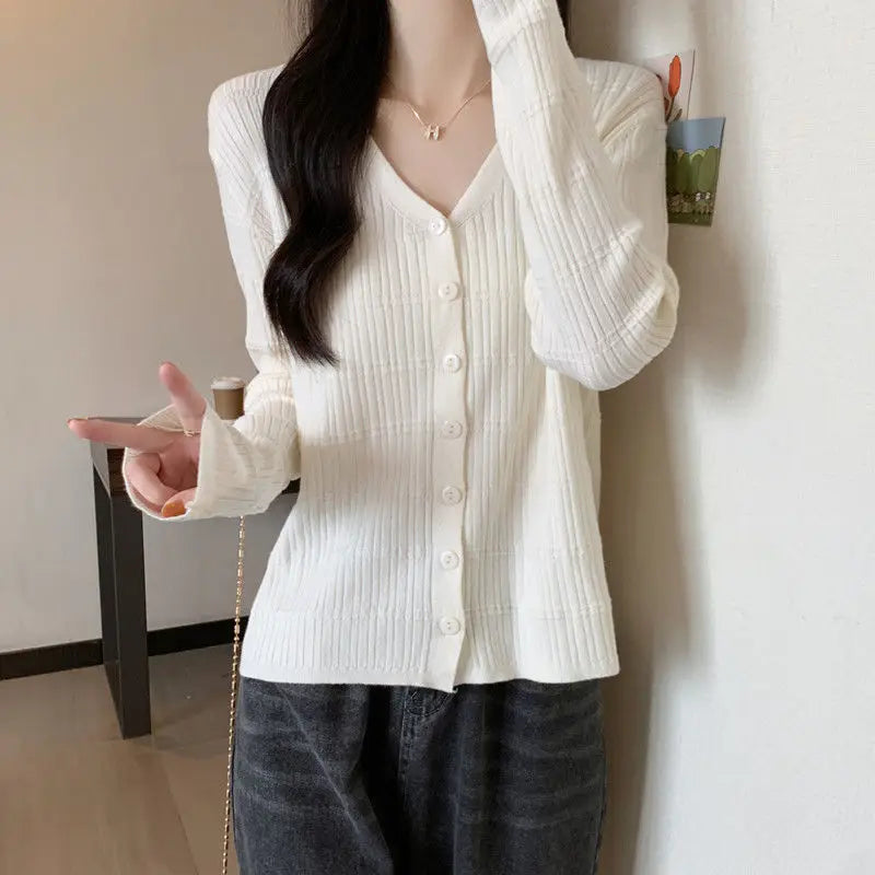 Women's Long-sleeved Button Cardigan Solid Color Casual Loose Fashion Top