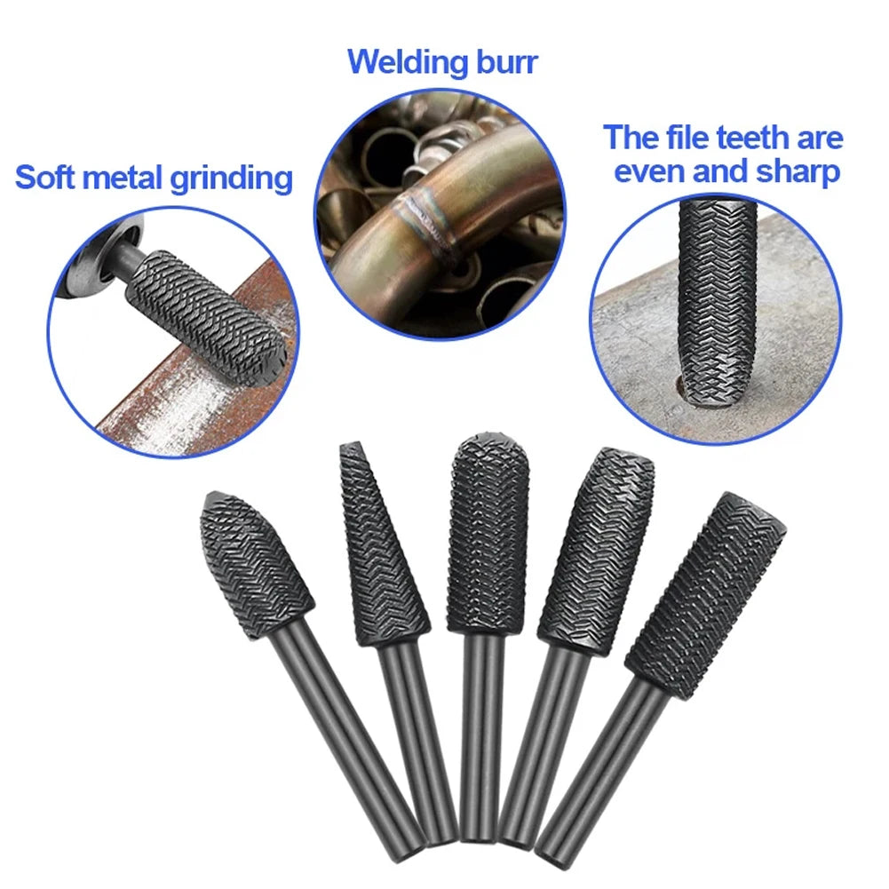 5Pcs Hartmetall Grat Rotary Raspel Datei ACH Zylindrische Form Double Cut Fräser Für Die Grinder Bohrer Bits
