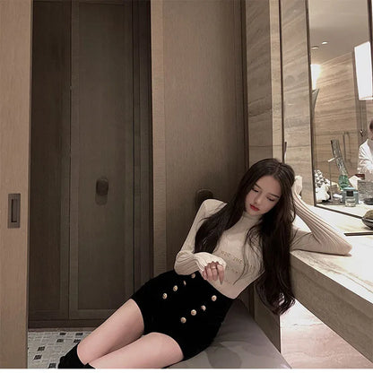 Autumn Winter High Waist Velvet Wide Leg Shorts Women Chic Double Breasted Short Pants Fashion Sexy Bottoms Casual Ropa Mujer