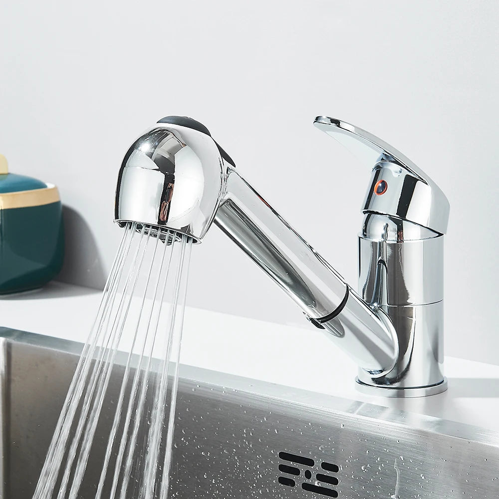 Kitchen Faucets Chrome Deck Mount Bathroom Basin Faucets Single Handle Single Hole Hot and Cold Water