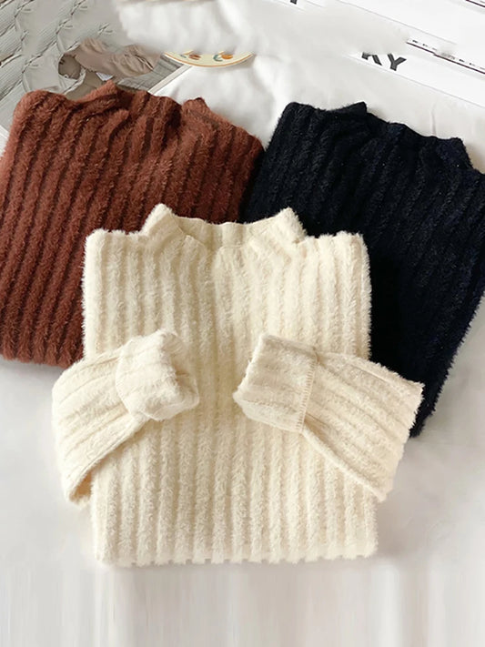 2025 gestrickte Pullover Dicke Warme Rollkragenpullover Frauen Tops Gefüttert Pullover Herbst Winter Streetwear Jersey Strickwaren Jumper
