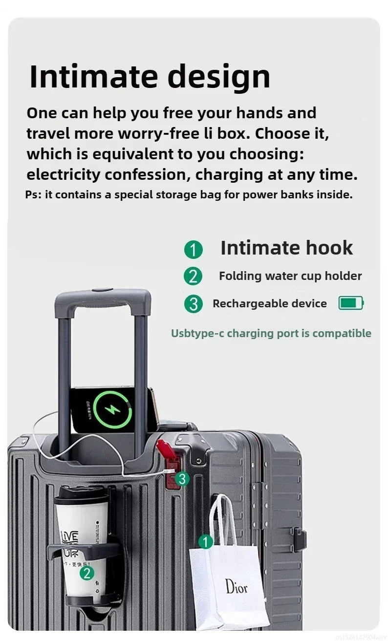 20-Zoll-Rollgepäck für die Kabine, multifunktionaler Reisekoffer, Passwortsperre, omnidirektionales Rad, Rollgepäckkoffer.