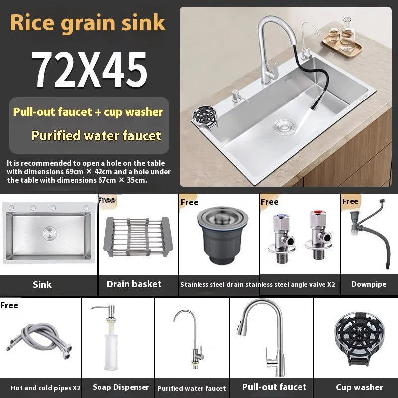 Stainless Steel Kitchen Sink Rice Grain Embossing Large Single Slot Household Wash Dish and Wash Vegetable Bowl Undermount Basin