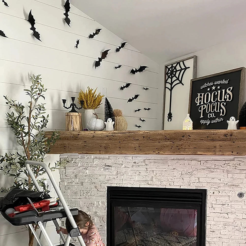 Halloween Bats Decorations,3D Pvc Bat on The Wall,Black Bats Wall Stickers,Halloween Scary Props.