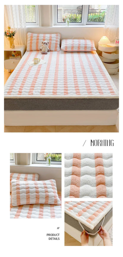 Checkered A-Class Thick Quilted Mattress 1 Pcs Warm Antibacterial Bed Pad for Autumn Winter Super Soft Fits Mattress for Single.