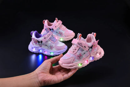 Kids'Casual Shoes Girls Led Light Cartoon PU Leather Spring Fashion Flat Bottom Anti-slip Soft Bottom Pink Purple Size 21-30.